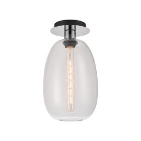 DK1332  Lori 15cm Round Ceiling Flush, 1 Light Flush Fitting E27, Polished Chrome/Clear Slim Curved Trapezium Shades